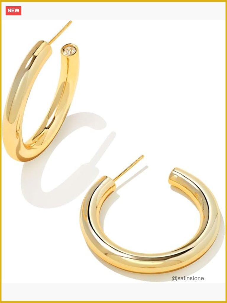 14k Gold-Plated Brass Large Hoop Earrings, Fashion Hoops For Women
